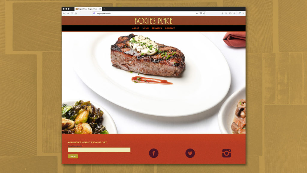 Website design for Bogie's Place restaurant in Boston