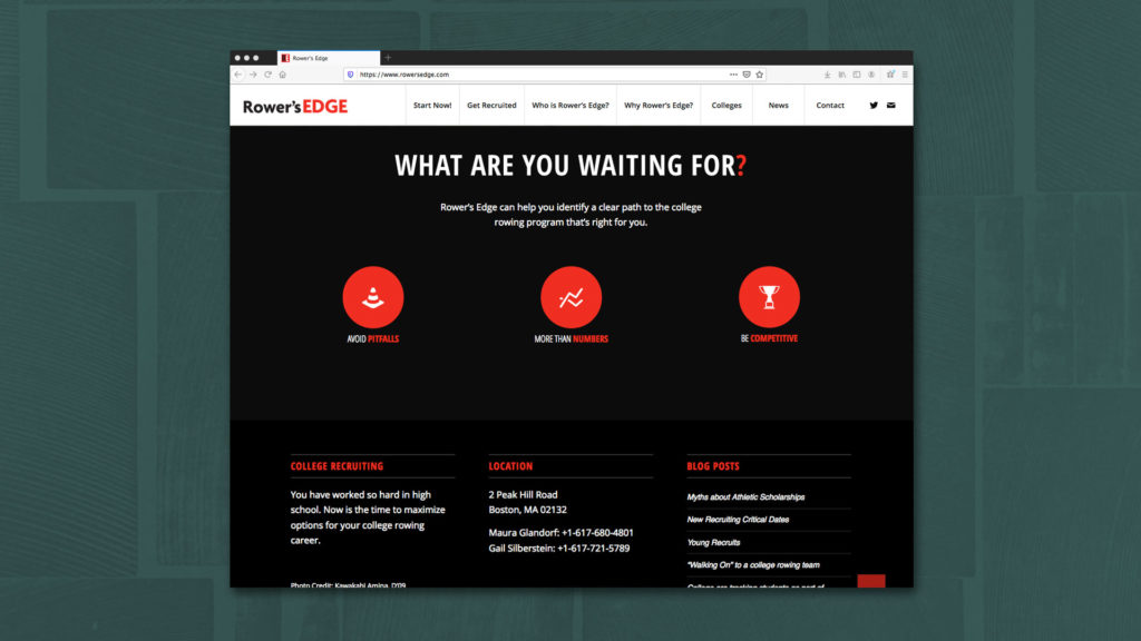 Website design for Rower's Edge, a consultancy for high school athletes seeking college programs