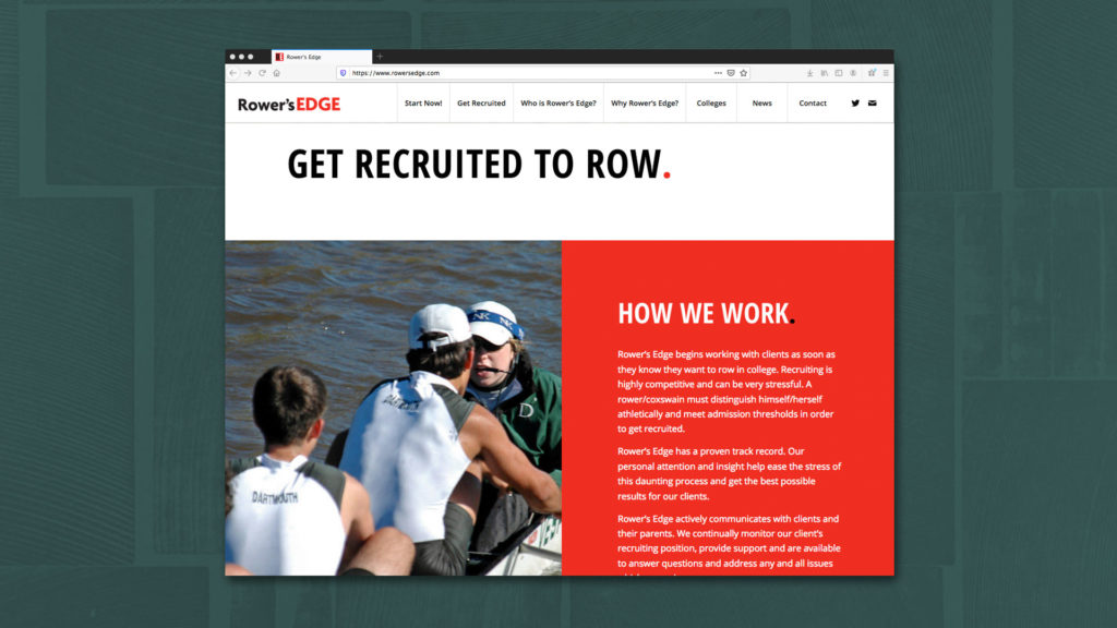 Website design for Rower's Edge, a consultancy for high school athletes seeking college programs