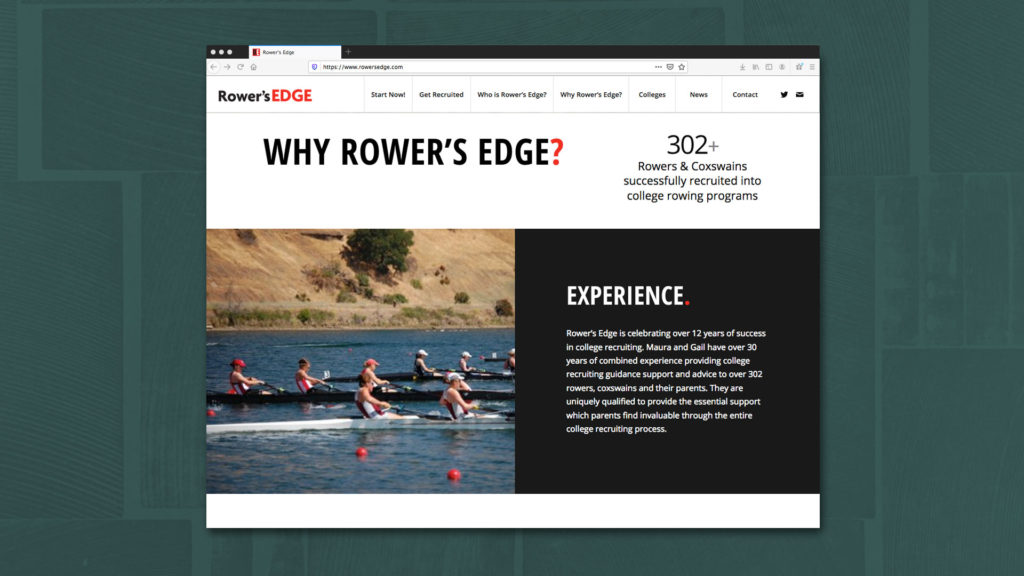 Website design for Rower's Edge, a consultancy for high school athletes seeking college programs