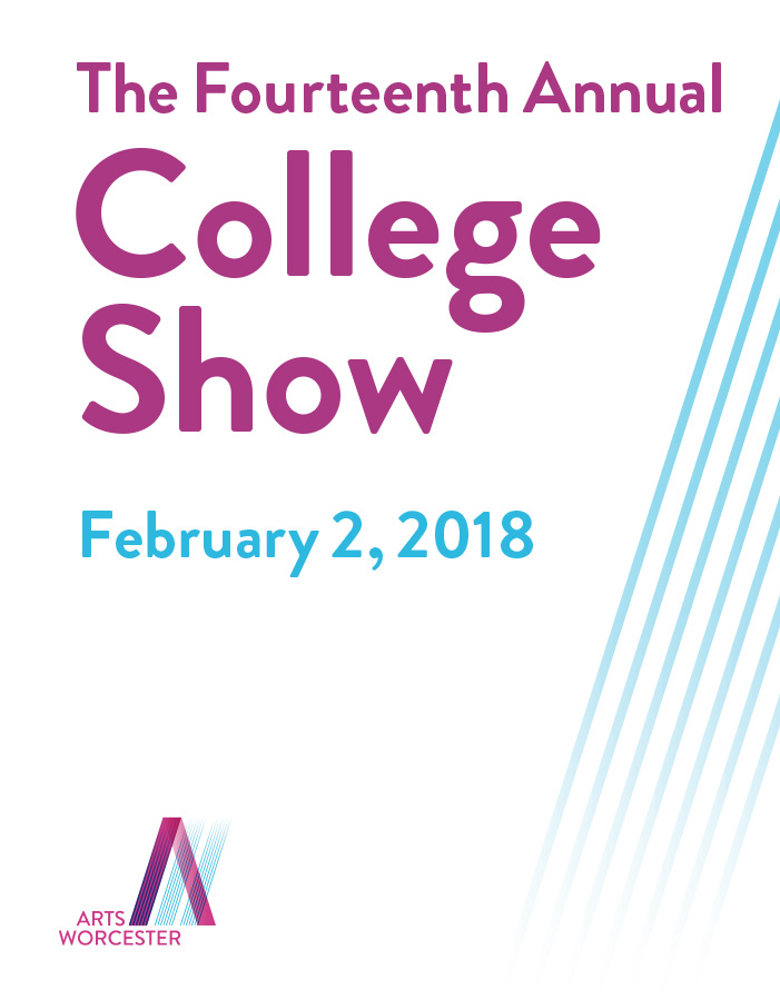 ArtsWorcester sign for exhibition called "The Fourteenth Annual College Show" from 2018