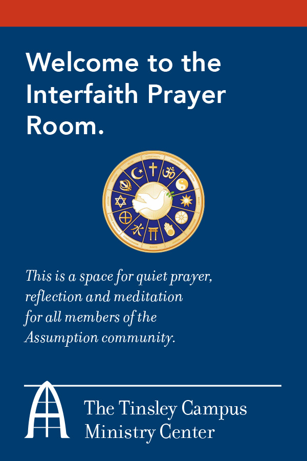Interfaith Prayer Room sign for Assumption University's Tinsley Campus Ministry Center