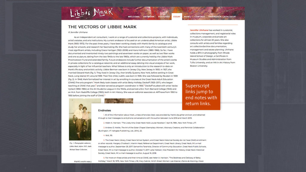 Website design for Libbie Mark Provincetown Fund featuring the essay